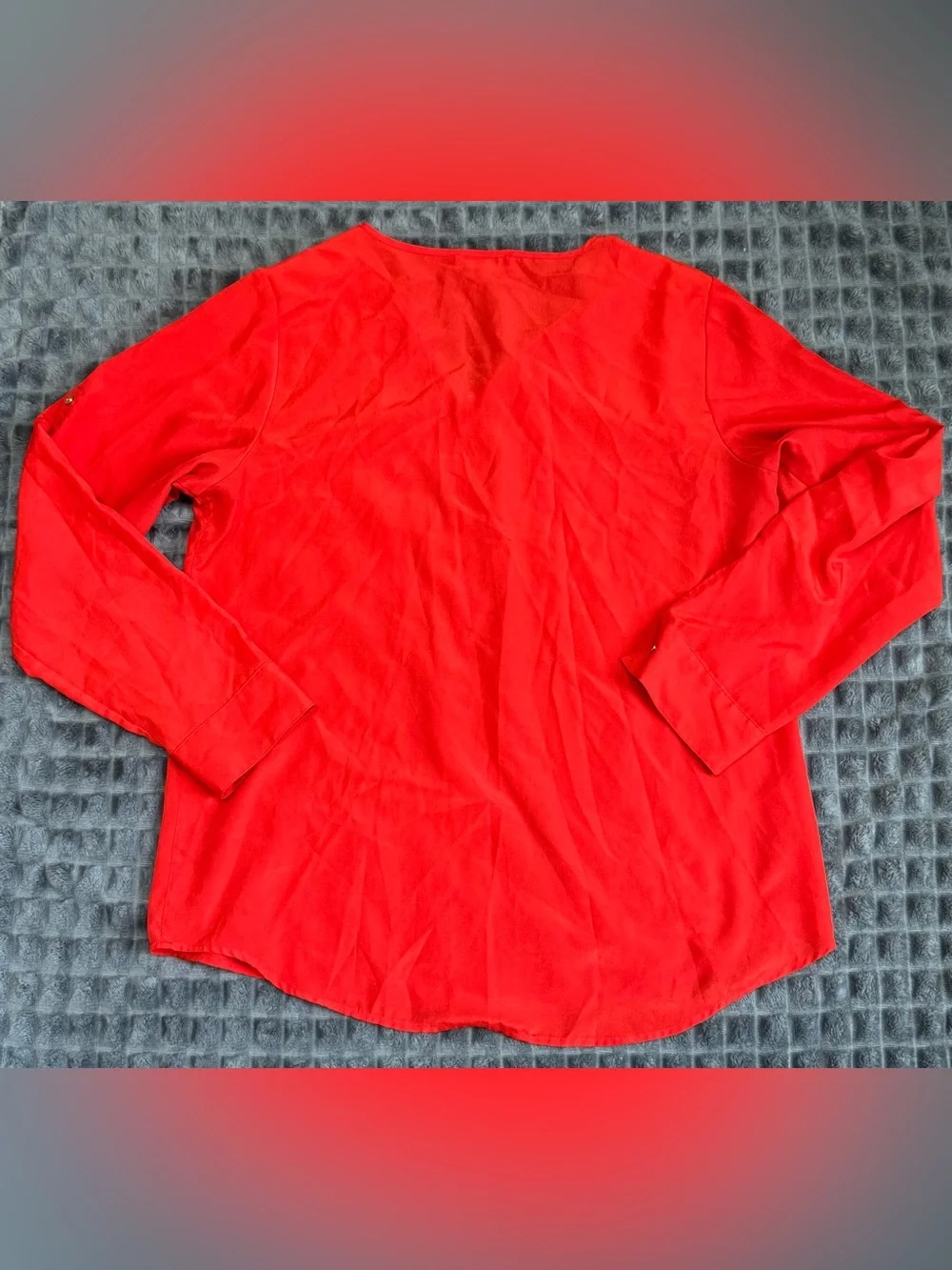 Calvin Klein Large Women's Red Zip-Front Long Sleeve Blouse Shirt Dress Top (B6) - Picture 5 of 6